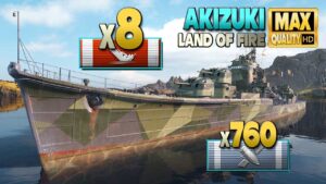 Destroyer Akizuki: 100% action, 8 ships destroyed - World of Warships