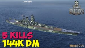 World of WarShips | Yamato | 5 KILLS | 144K Damage - Replay Gameplay 4K 60 fps