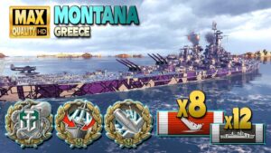 Battleship Montana: 8 ships destroyed on map Greece - World of Warships