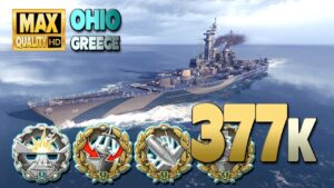 Battleship Ohio: 376k on map Greece - World of Warships