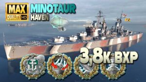 Cruiser Minotaur: 282k on map Haven - World of Warships
