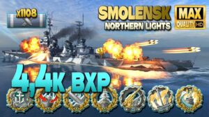 Cruiser Smolensk: 4,4k BXP on map Northern Lights - World of Warships