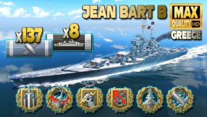 Battleship Jean Bart B: 3,8k bxp game on map Greece - World of Warships