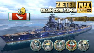 Battleship Zieten: 9 ships destroyed on map Crash Zone Alpha - World of Warships