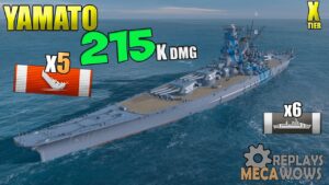 BattleShip Yamato 5 Kills 215K Damage | World of Warships