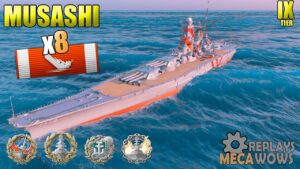 AWESOME Musashi 8 kills 147k Damage | World of Warships