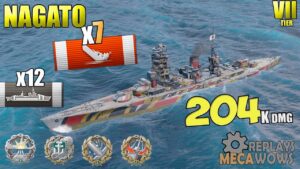 BattleShip Nagato 7 Kills & 204K Damage | World of Warships