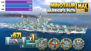 Cruiser Minotaur: Wild west on map Warrior's Path - World of Warships
