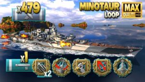 Cruiser Minotaur: Tense game on map Loop - World of Warships