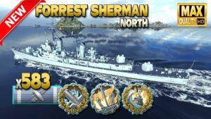 Destroyer Forrest Sherman: MVP on map North - World of Warships