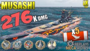 Musashi 5 Kills & 276K Damage | World of Warships Gameplay Replay