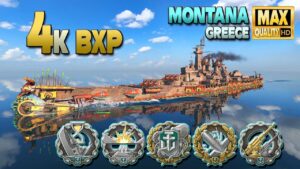 Battleship Montana: 4k bxp game on map Greece - World of Warships