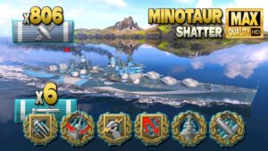 Cruiser Minotaur: Tense on map Shatter - World of Warships