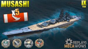 Musashi 5 Kills & 185k Damage | World of Warships Gameplay 4k