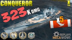 Conqueror 5 Kills & 323k Damage | World of Warships Gameplay 4k