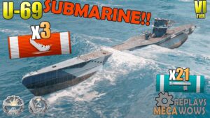 Submarine U-69 3 Kills & 102k Damage | World of Warships Gameplay 4k