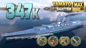 Battleship Yamato: 348k on map Shatter [RAIN] - World of Warships