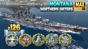 Battleship Montana: MVP on map Northern Waters - World of Warships