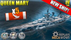 NEW SHIP! Queen Mary 5 Kills & 105k Damage | World of Warships Gameplay 4k
