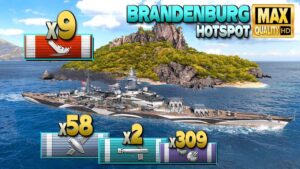 Battleship Brandenburg: Aggressive play on map Hotspot - World of Warships