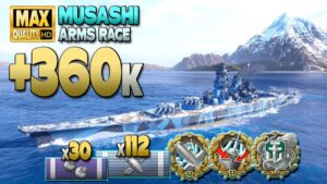 Battleship Musashi: Excellent combat on map Warrior's Path - World of Warships