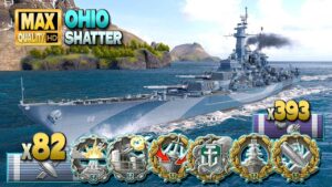 Battleship Ohio with a huge game on map Shatter - World of Warships