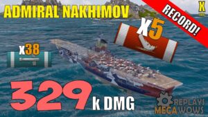 Admiral Nakhimov 5 Kills & 329k Damage | World of Warships Gameplay