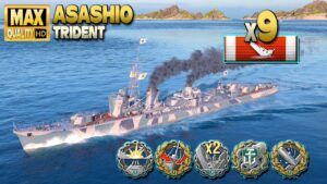 Asashio mass destroyer modus activated, map Trident - World of Warships