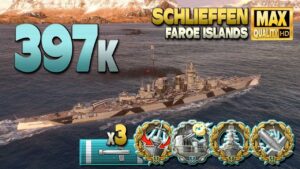 Battleship Schlieffen: Outstanding game on map Faroe Islands - World of Warships