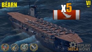 Béarn 5 Kills & 134k Damage | World of Warships Gameplay