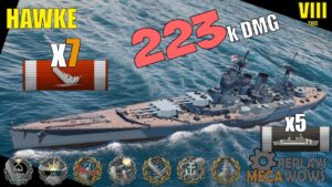 Hawke 7 Kills & 223k Damage | World of Warships Gameplay