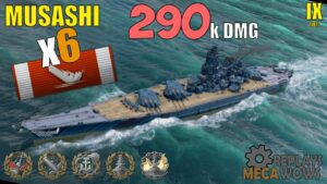 Battleship Musashi 6 Kills & 290k Damage | World of Warships Gameplay