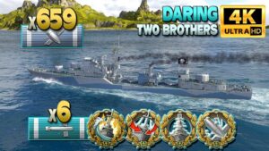 Destroyer Daring: Excellent game on map Two Brothers - World of Warships