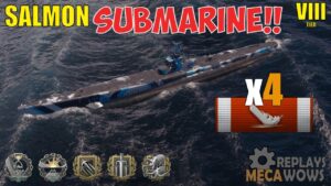 Submarine Salmon 4 Kills & 89k Damage | World of Warships Gameplay