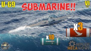 Submarine U-69 3 Kills & 72k Damage | World of Warships Gameplay
