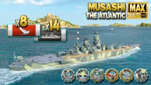 Battleship Musashi: Citadel party on map The Atlantic - World of Warships