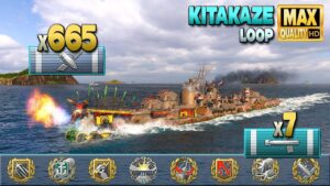 Destroyer Kitakaze in arms race on map Loop - World of Warships