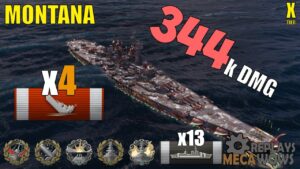 Montana 4 Kills & 344k Damage | World of Warships Gameplay