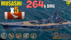 Musashi 5 Kills & 264k Damage | World of Warships Gameplay