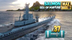 Submarine Salmon in tier 10 battle - World of Warships