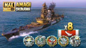 Battleship Amagi destroys almost hole enemy team - World of Warships