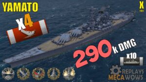Yamato 4 Kills & 290k Damage | World of Warships Gameplay