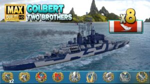 Cruiser Colbert with escort on map Two Brothers - World of Warships