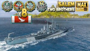 Cruiser Salem: Middle rush on map Two Brothers - World of Warships