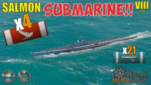 SUBMARINE Salmon 4 Kills & 105k Damage | World of Warships Gameplay