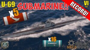 SUBMARINE U-69 5 Kills & 65k Damage | World of Warships Gameplay