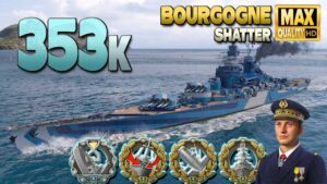 Battleship Bourgogne with reload booster on map Shatter - World of Warships