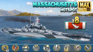 Battleship Massachusetts: A lot of action on map Hotspot - World of Warships
