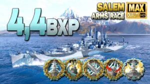 Cruiser Salem: 4,4k base XP game in Arms race - World of Warships