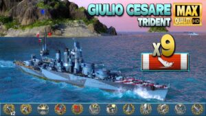 Battleship Giulio Cesare: 9 ships destroyed on map Trident - World of Warships